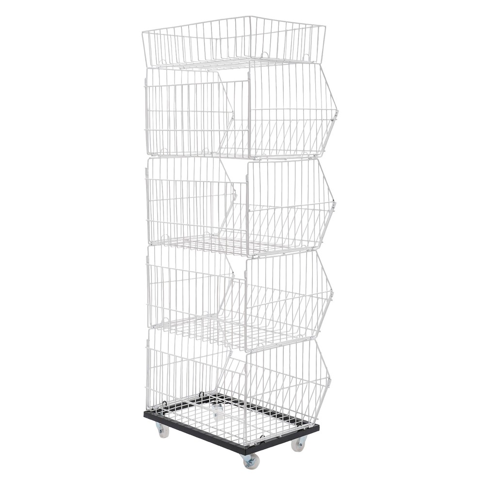 5 Tier Wire Grid Retail Display Shelf Merchandise Display Rack Stand with Wheels
