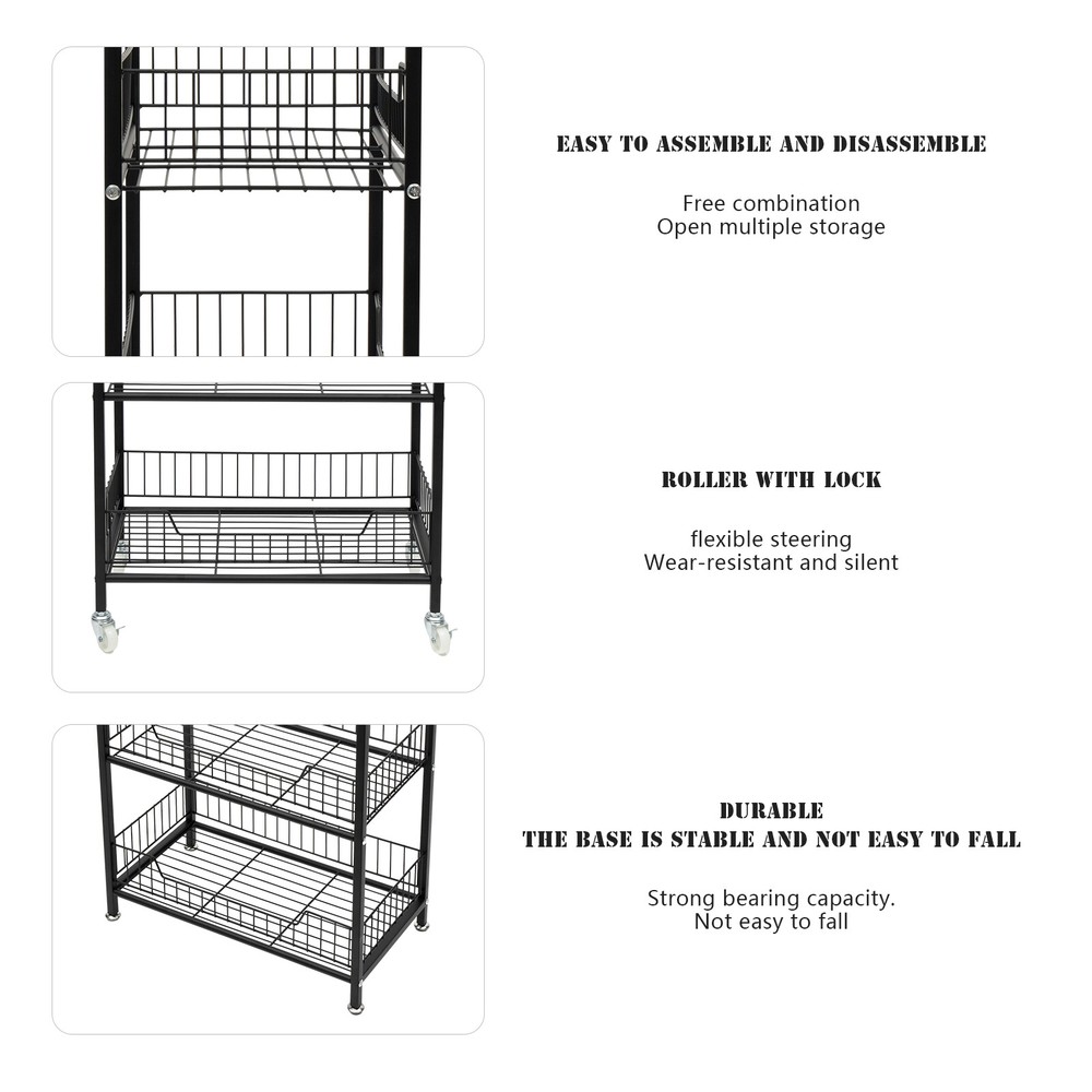 4-Tier Adjustable Rolling Snack Rack with Hanging Board - Freestanding Display