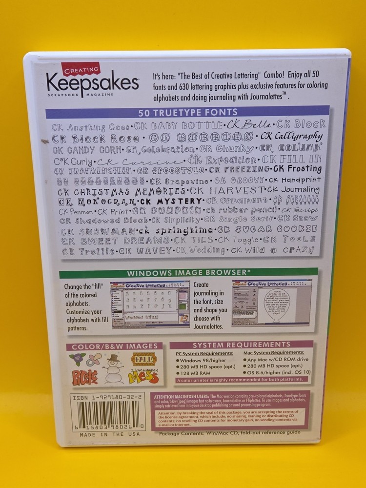 CREATIVE LETTERING COMBO - Keepsakes WIN/MAC CD-ROM 1999 2000
