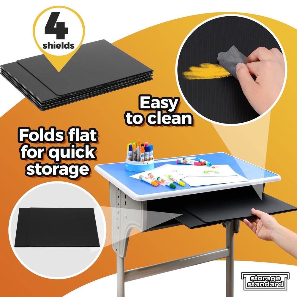 Student Desk Dividers 4-Pack Black Plastic Privacy Shields Study Carrels