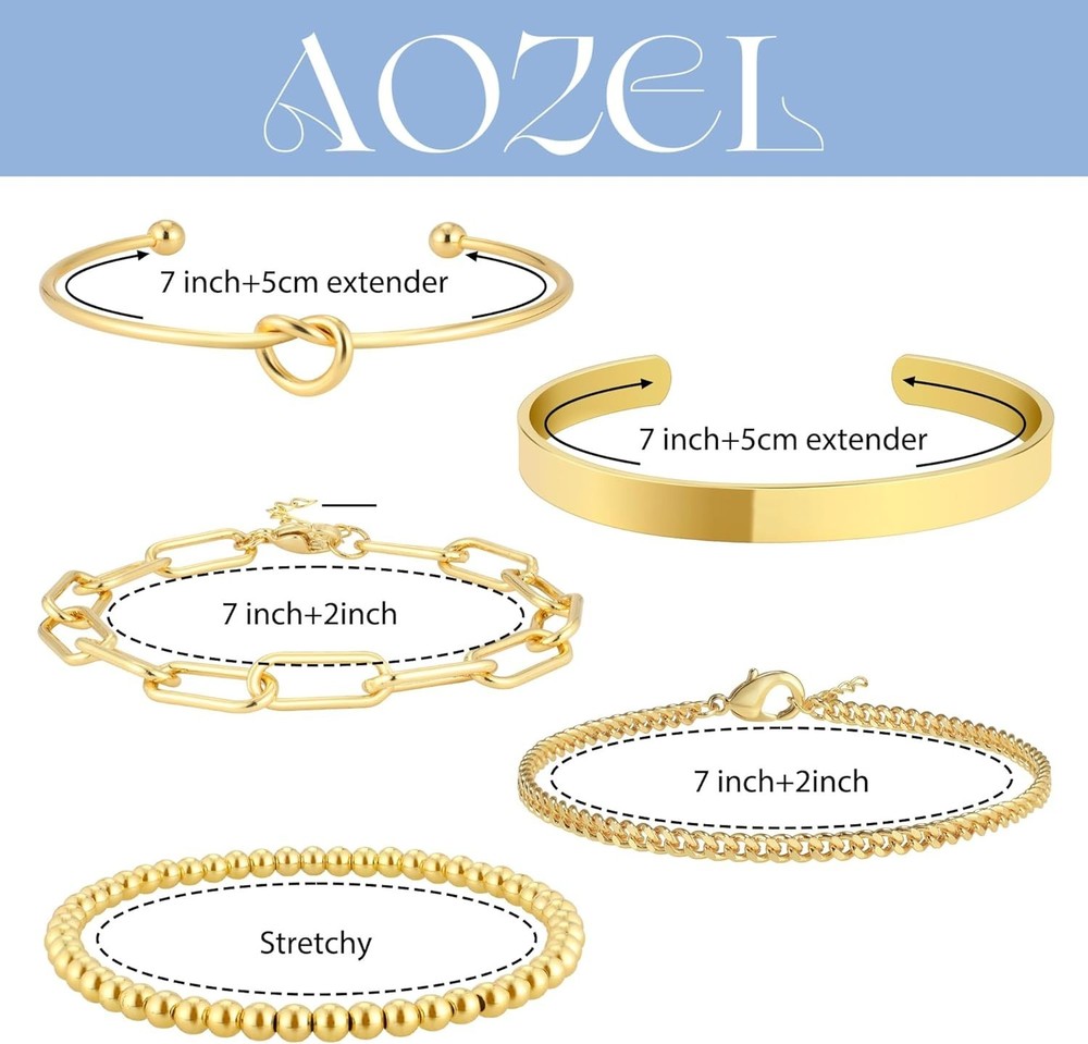 Gold/Silver Plated Bracelets for Women Stack,Bangle Cuff Bracelet Set Non Tar...