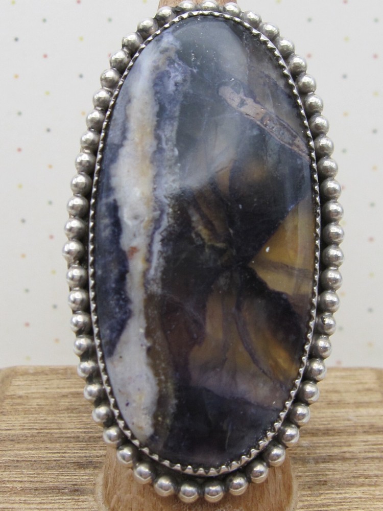 One of a Kind Long Knuckle Ring Authentic Native Made Fluorite Ring Size 8