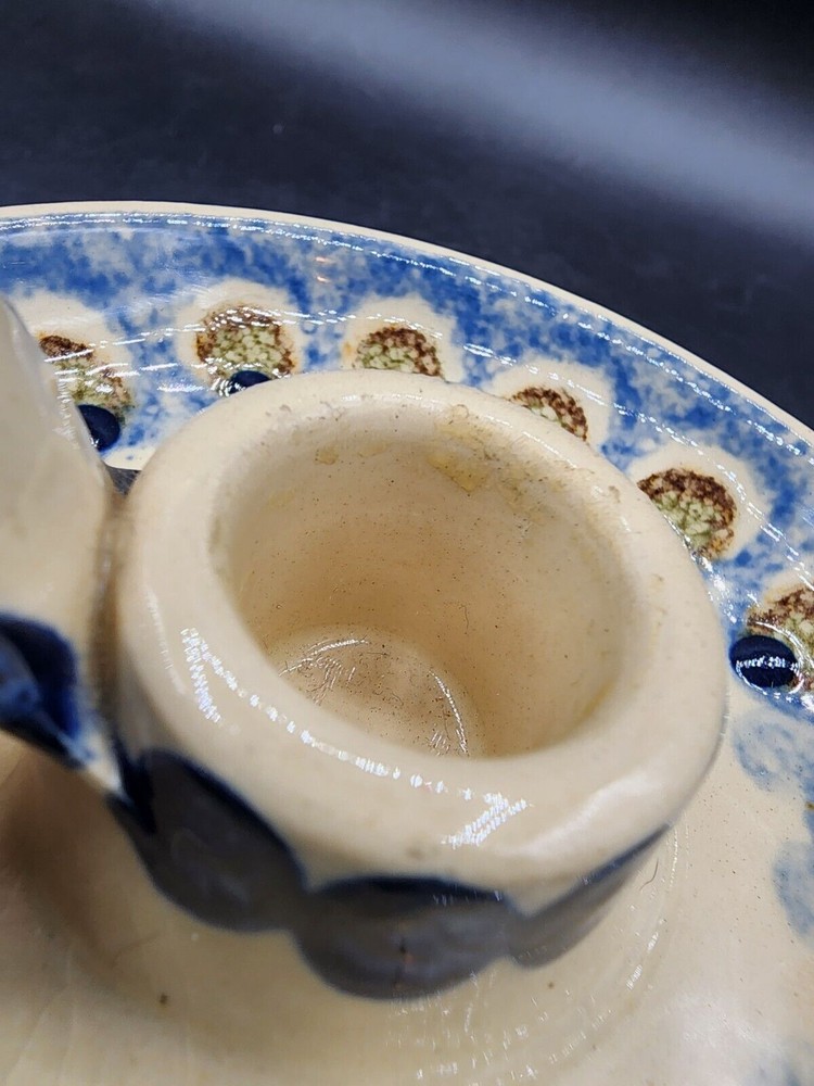 Handmade StudioArt pottery candle Stick holder with handle