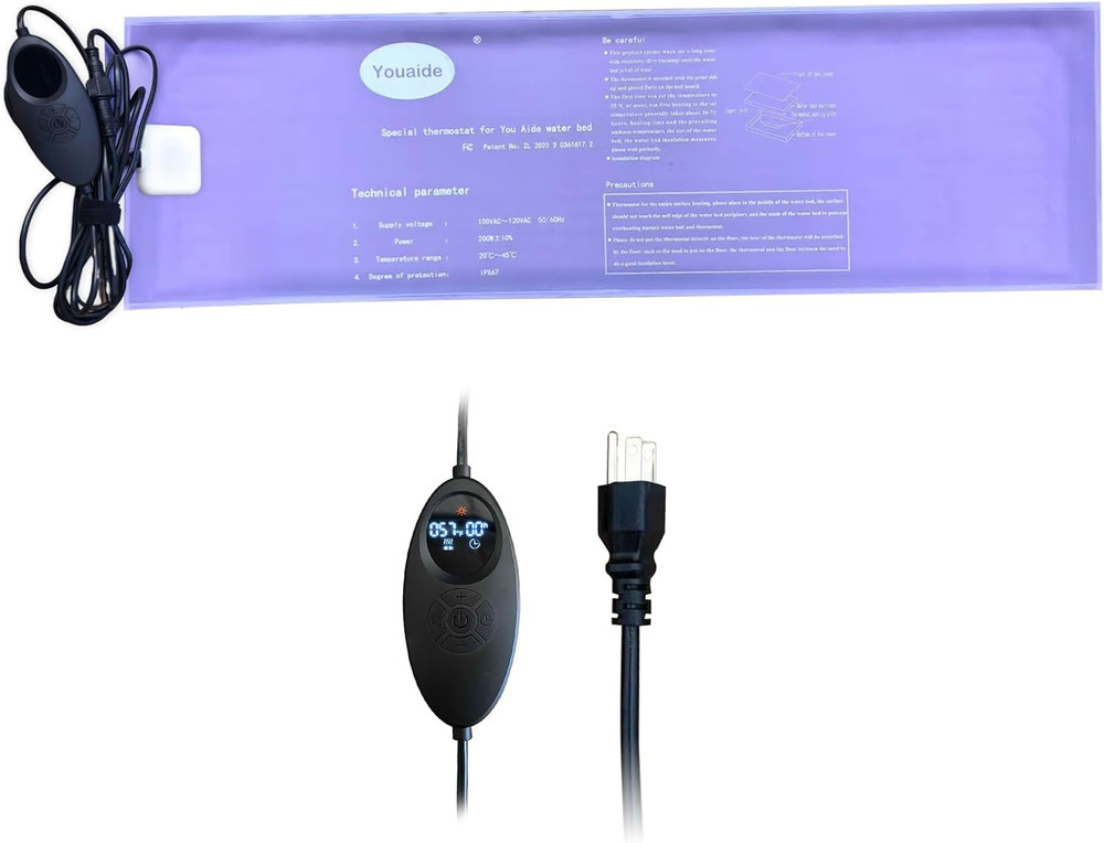 Smart Waterbed Heater with LED Digital Controller, 250W Waterbed Heating Pad for