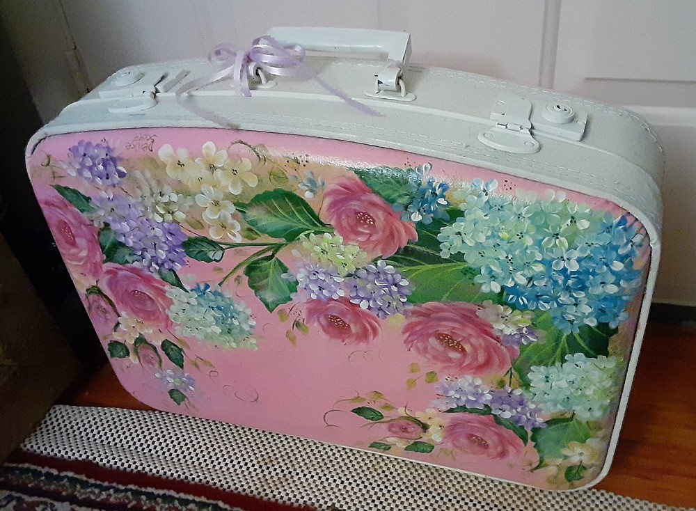 Handpainted Floral Suitcase By Denise Scott Beautiful!!!