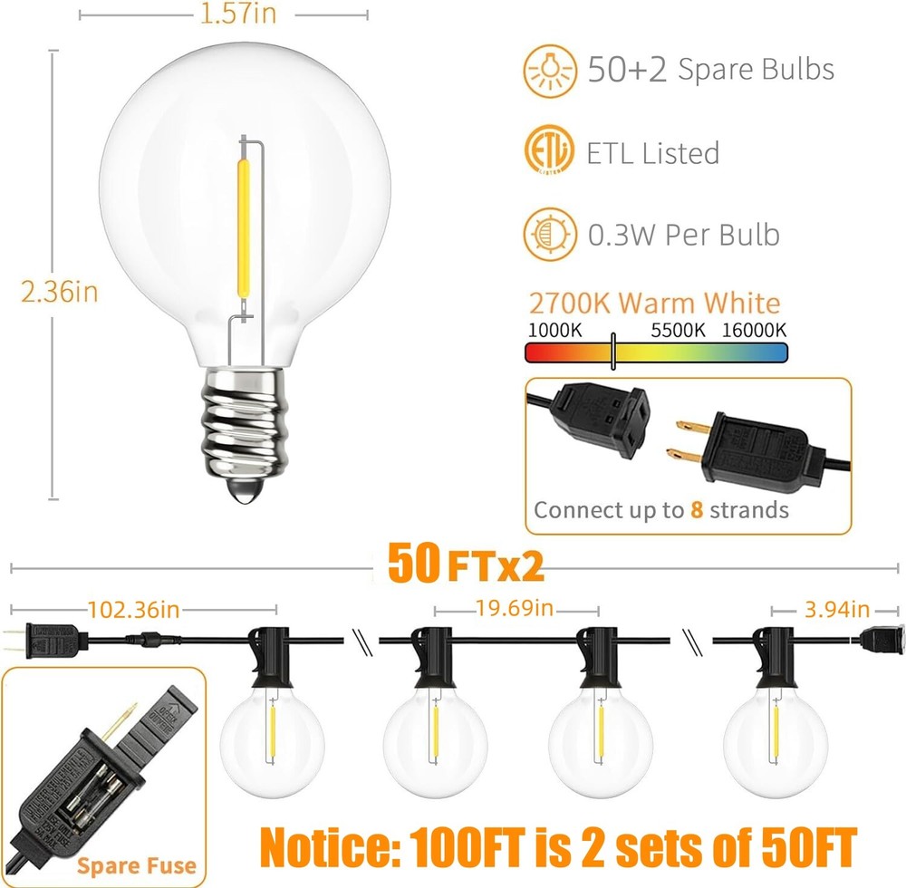 Solar String Lights - 200Ft LED Outdoor String Lights - Shatterproof, Waterproof