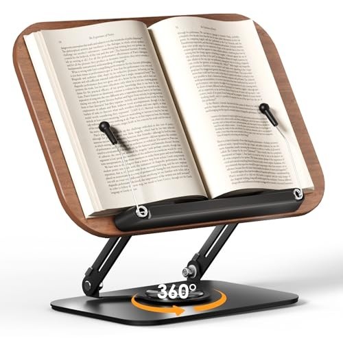 Adjustable Book Stand with 360° Rotation, Foldable Design, Elastic Clips - Ideal