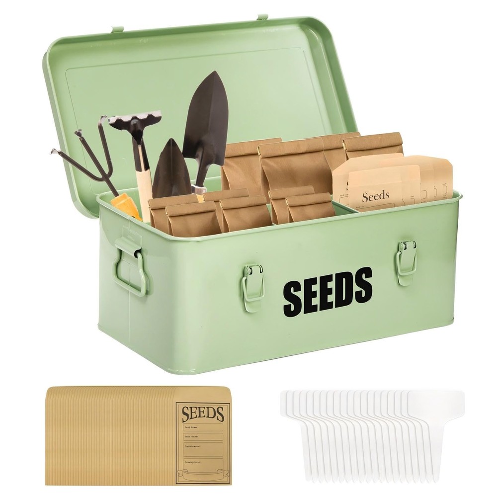 Storage Organizer with 4 Compartments, Large Metal Packet Container with Lid ...