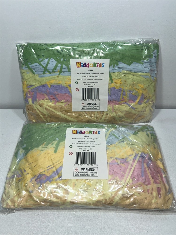 2 Sealed 8 Oz Easter Grass Paper Shred, Multi Color