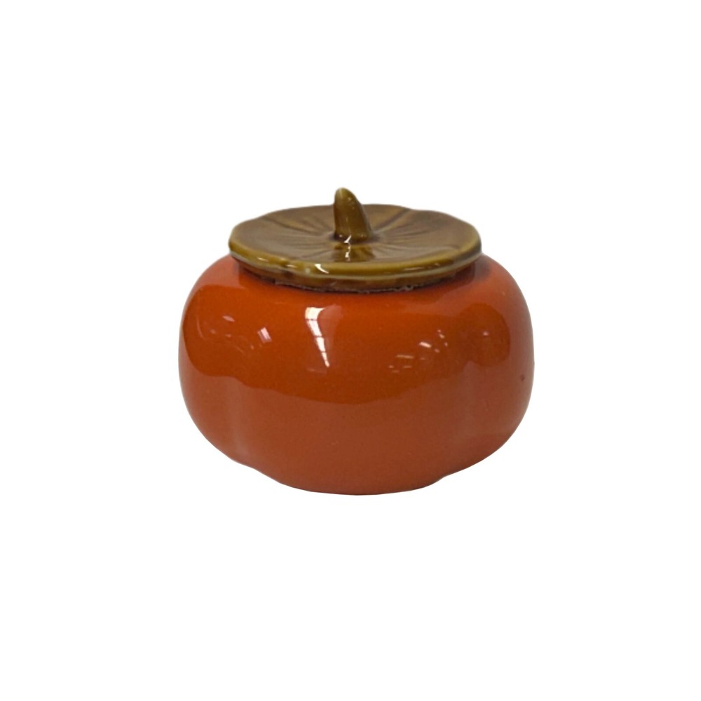 Delicate Orange Persimmon Shape Stem Lid Ceramic Display Art ws4507
