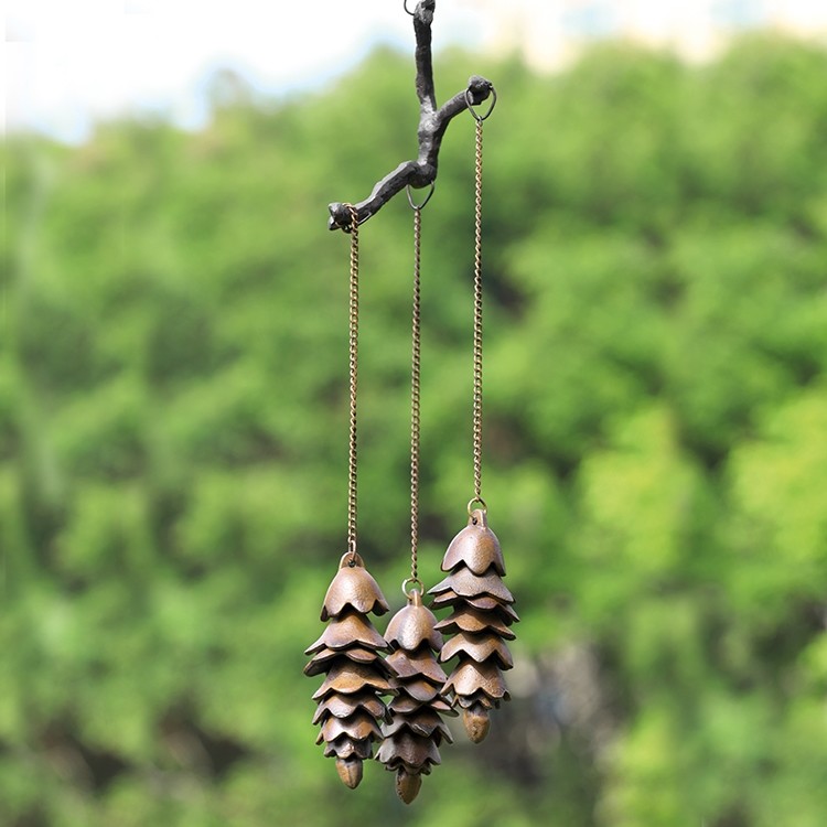 Triple Pinecone Rustic Wind Chime Cast Iron Pine Cone Garden Bells Windchimes