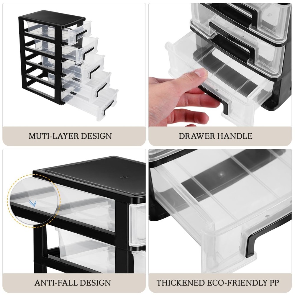 5 Tier Plastic Drawer Type Closet, Clear Stacking Desktop Makeup Organizer St...