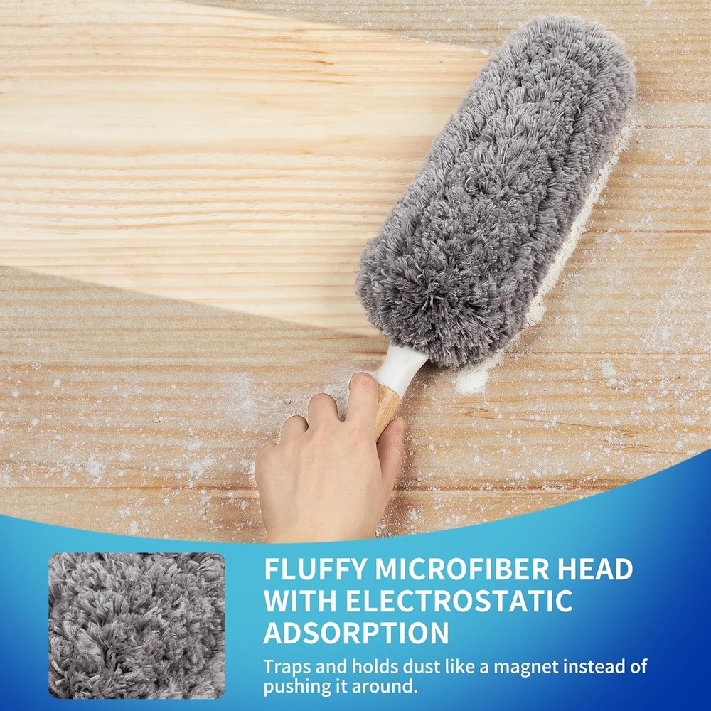 Microfiber Duster with Bamboo Handle, Washable Reusable Duster for Cleaning