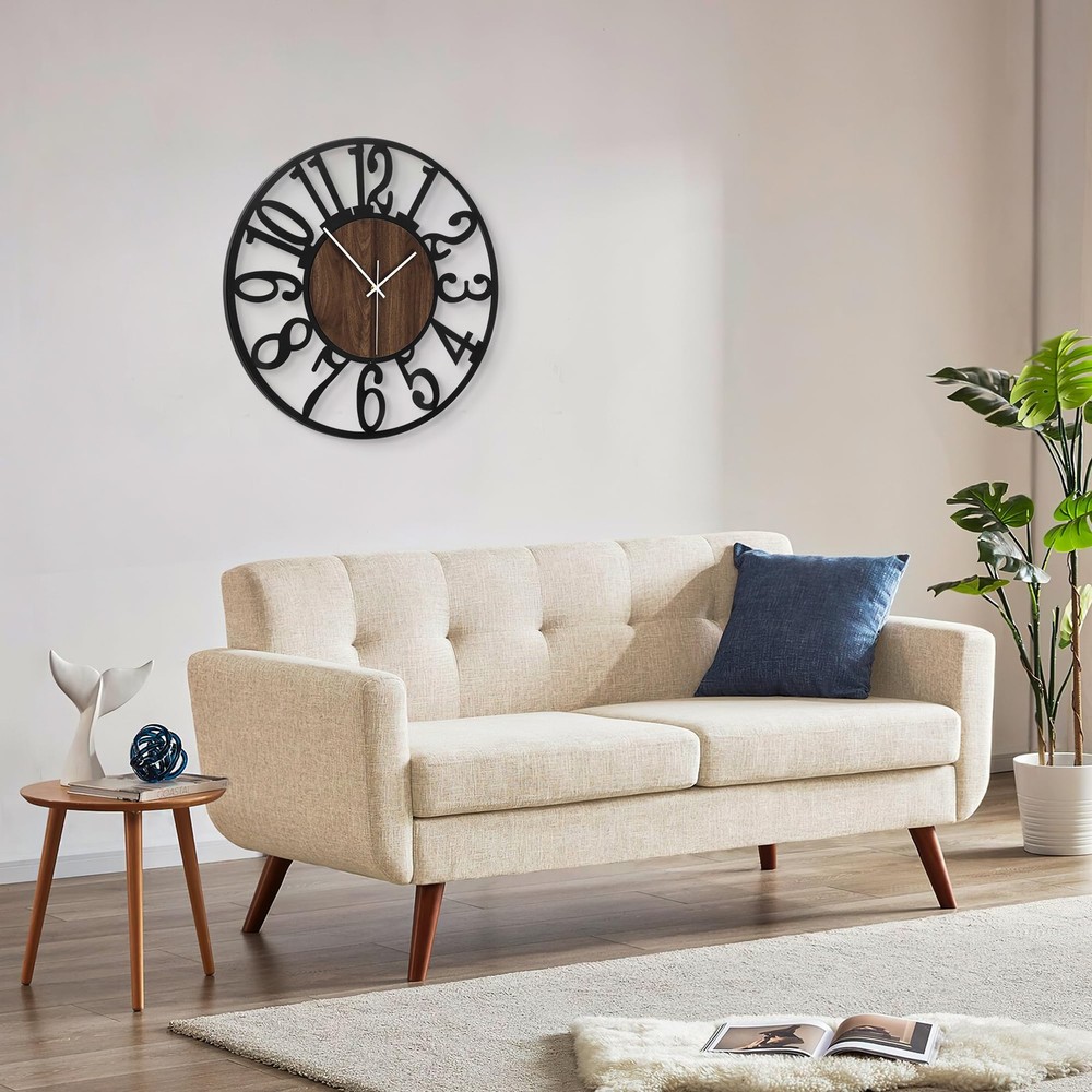 Large Wall Clock 24'' Lighted Rustic Wood Clock with Remote Timer, Silent Bat...