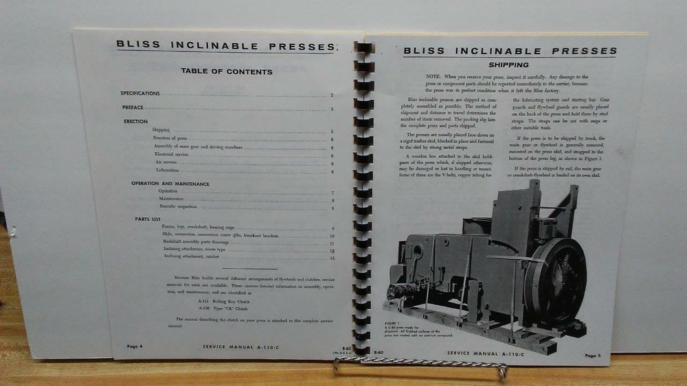 Bliss 60 Ton C-60 Inclinable Press Service Manual