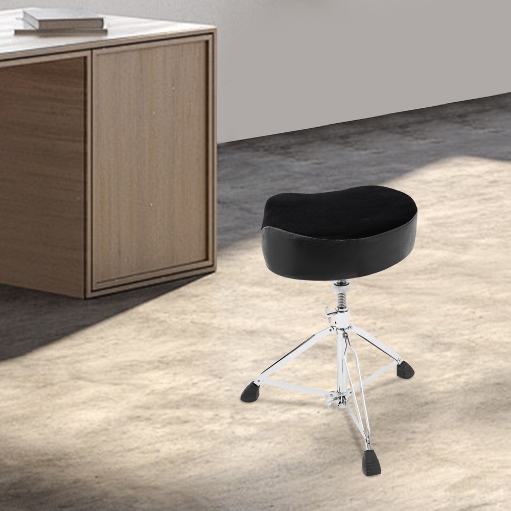 Adjustable Black Drum Stool with Thick Padded Seat for Comfort