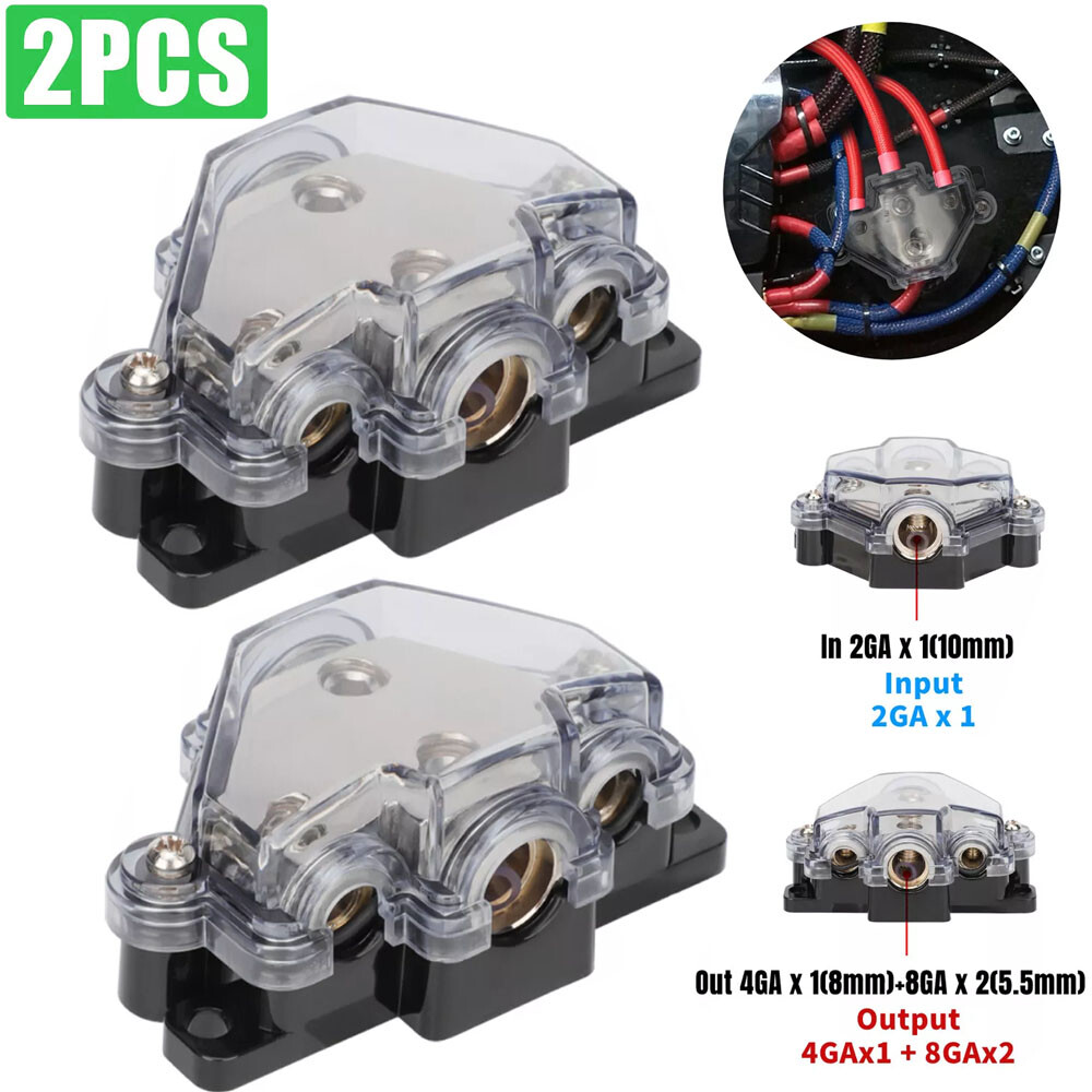 2x Comprehensive Protection Car Audio Amp Distribution Block 1 Way In 3 Ways Out