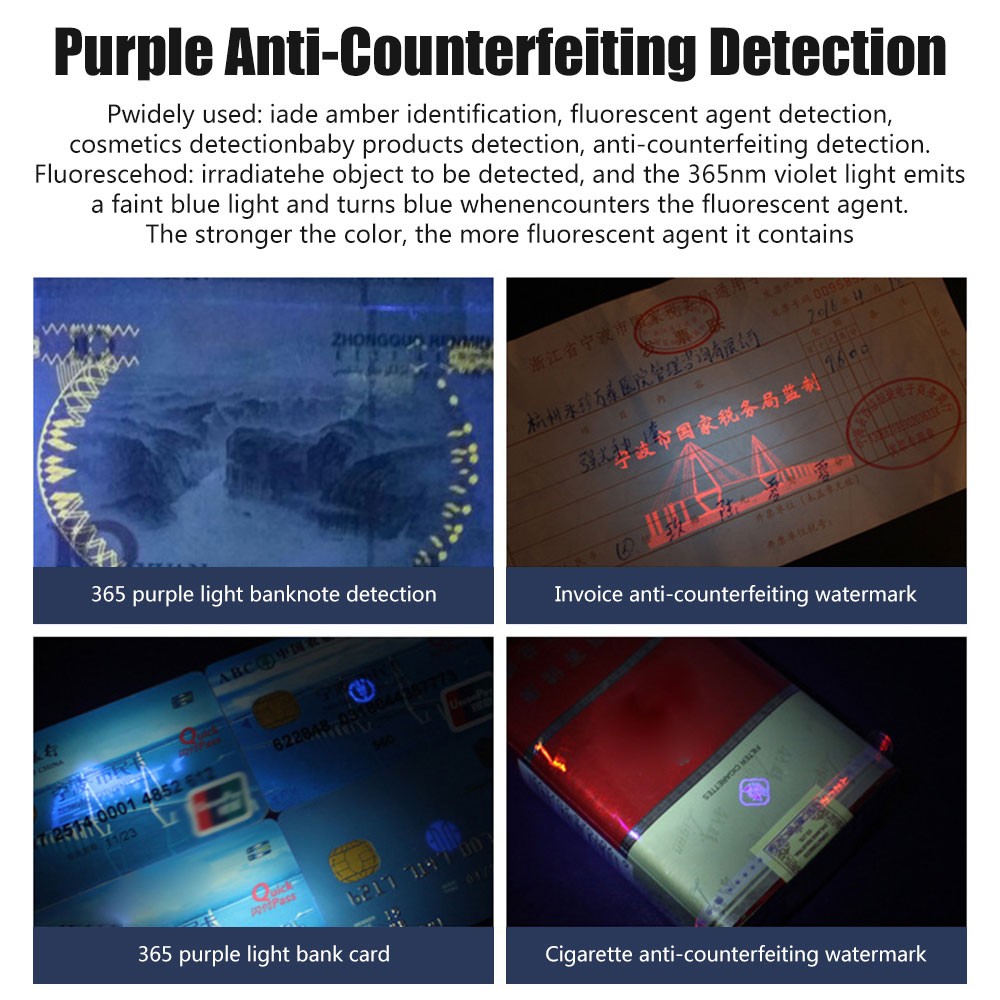 White/Yellow/BLUE/UV Light Work LED USB Flashlight Torch Gemologist Tool