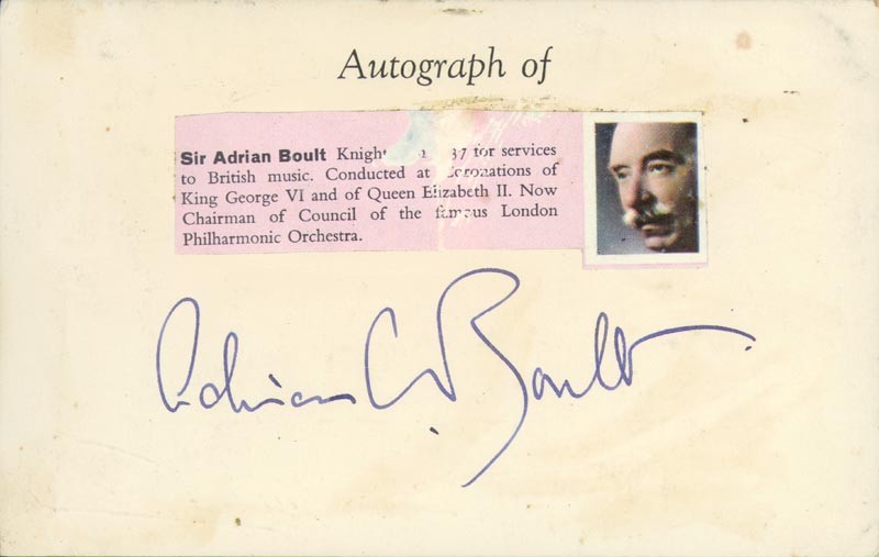 SIR ADRIAN C. BOULT - AUTOGRAPH