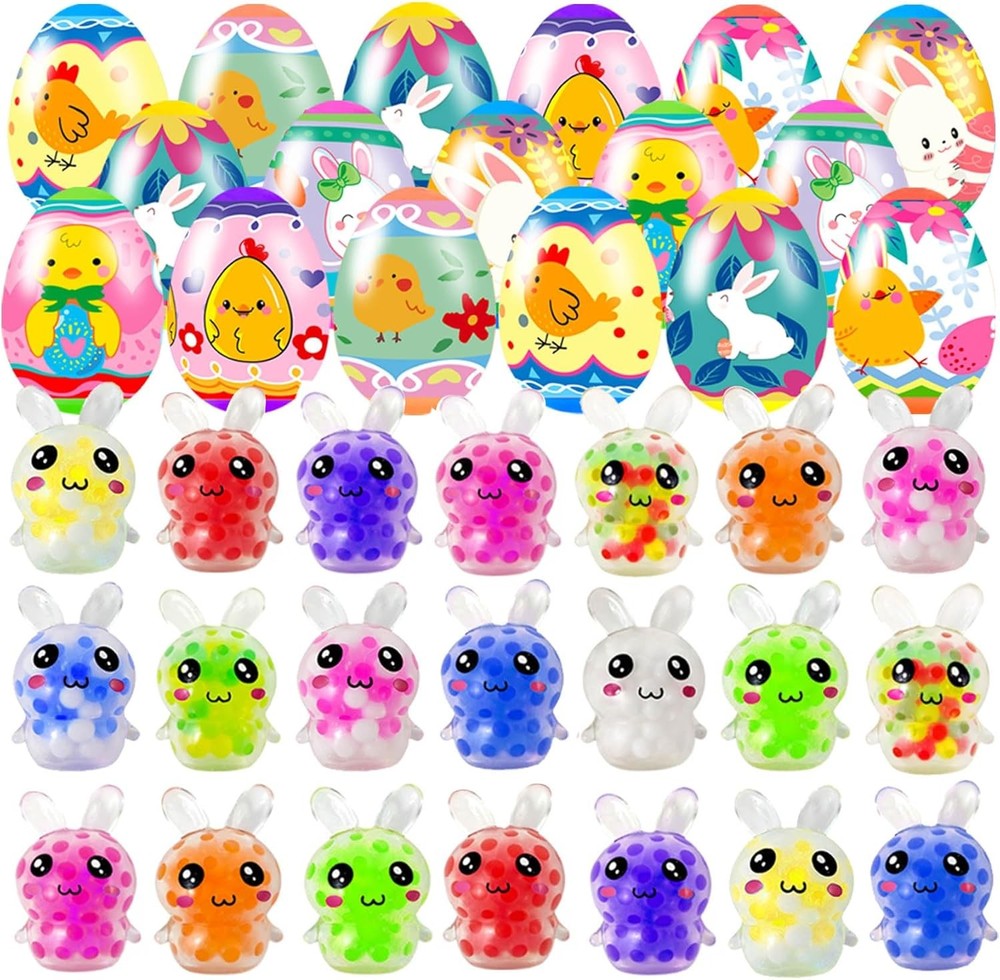 24 Pack Prefilled Easter Eggs with Squeeze Toys Colorful Easter Eggs with Variet