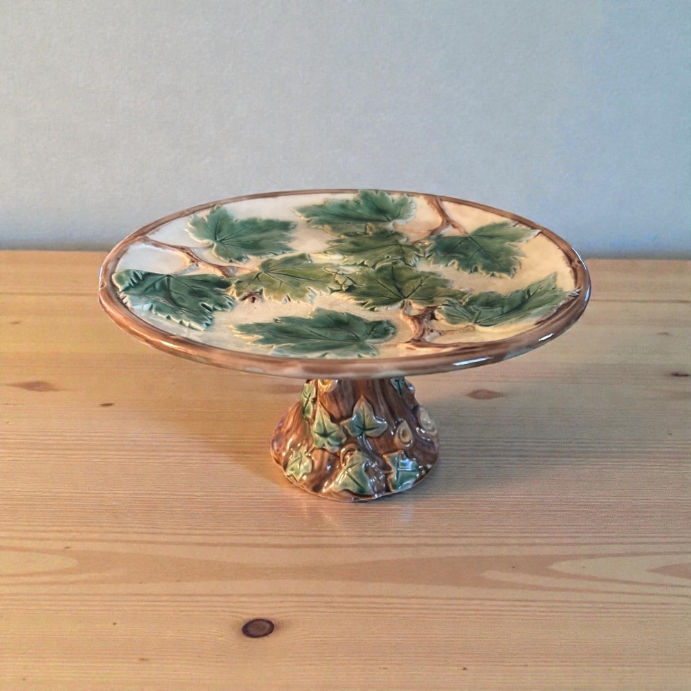 Vintage  -  MAJOLICA GRIFFEN SMITH & HILL "MAPLE LEAF" CAKE STAND/COMPOTE