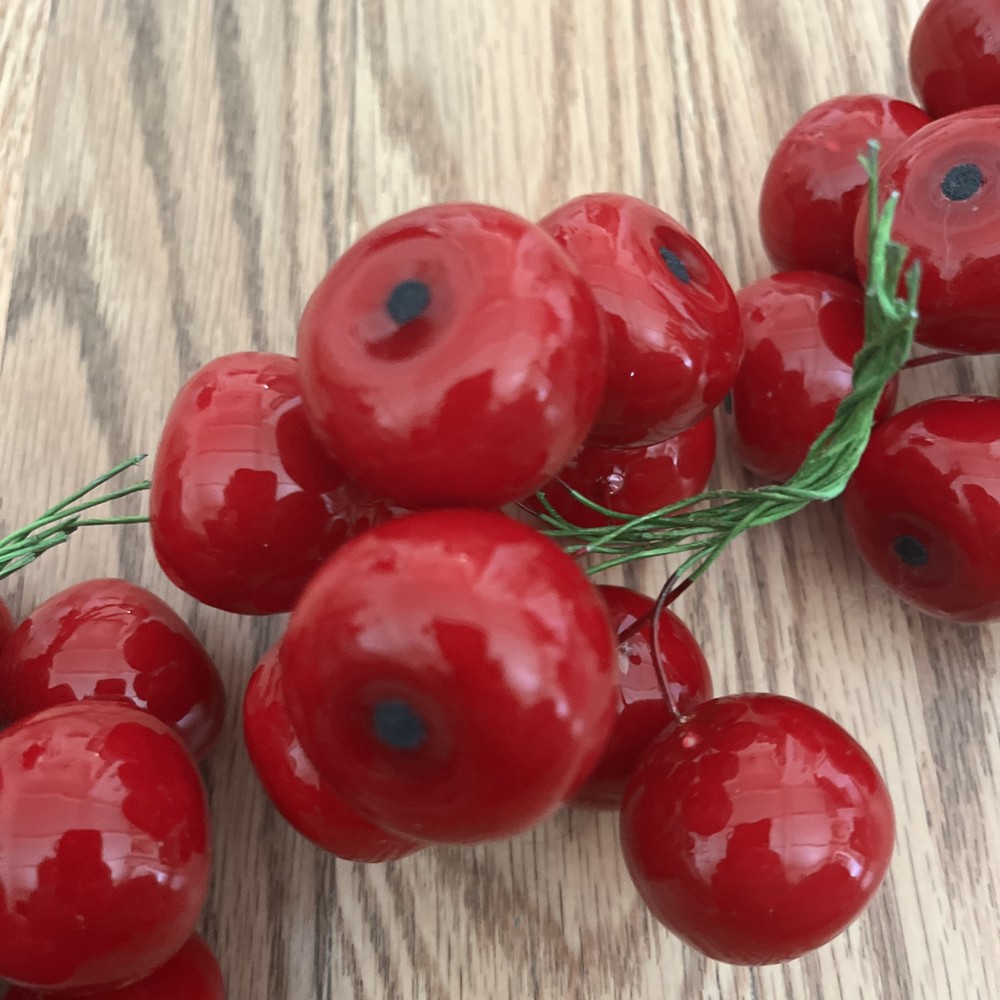 48 Pcs Red Artificial Cherries, Fake Fruit Decor Simulation Cherry Model