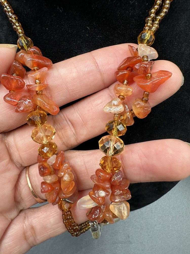 Resin Leaf Pendant Beaded Seeded And Orange Agate