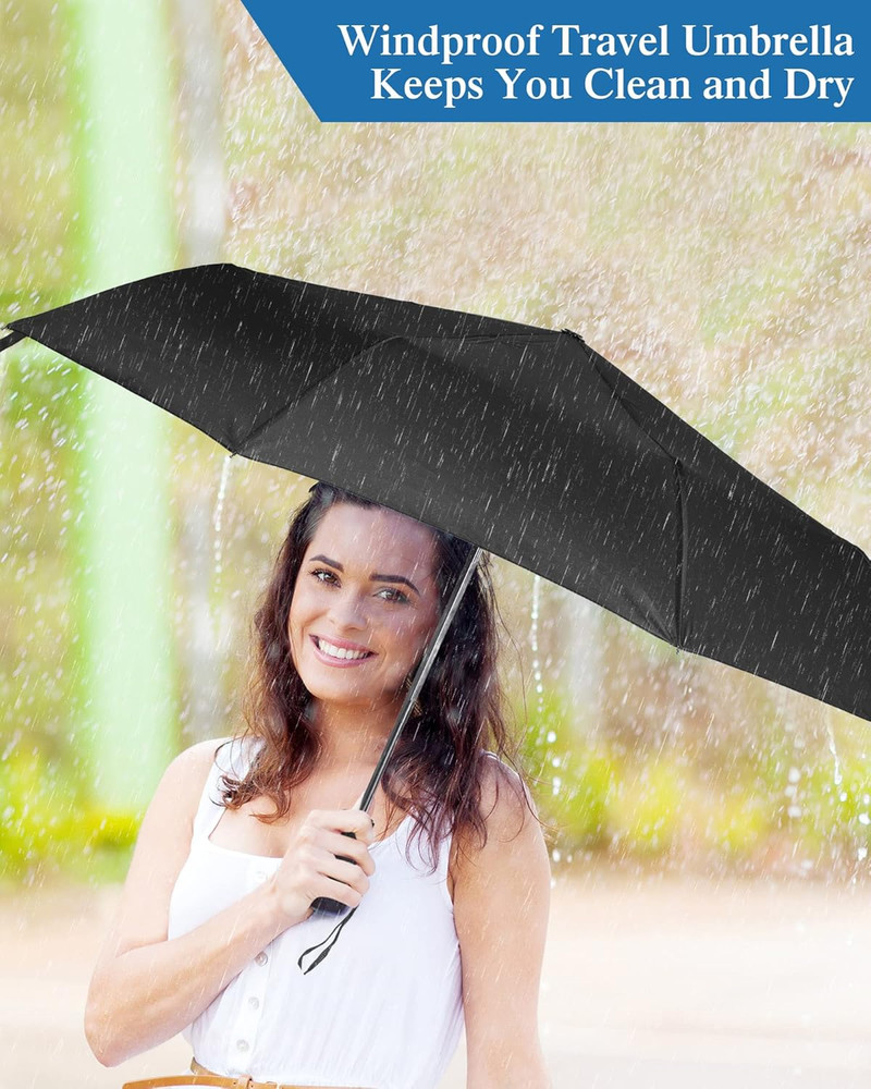 4Pc Windproof Travel Umbrellas | Folding Auto Open/Close Compact Rain Gear