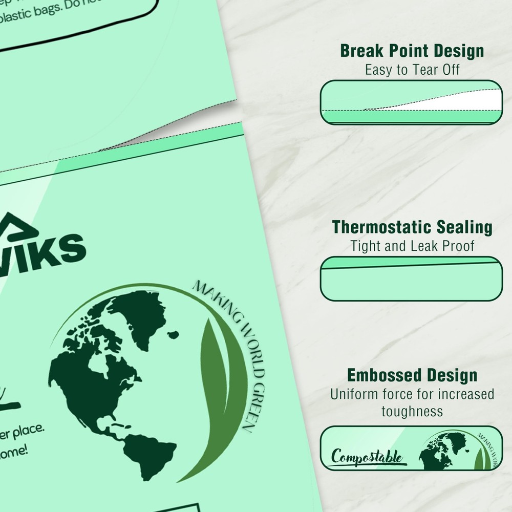 Super Durable Biodegradable Compostable Trash Bags 2.6 Gallons / 9.84 Liter,