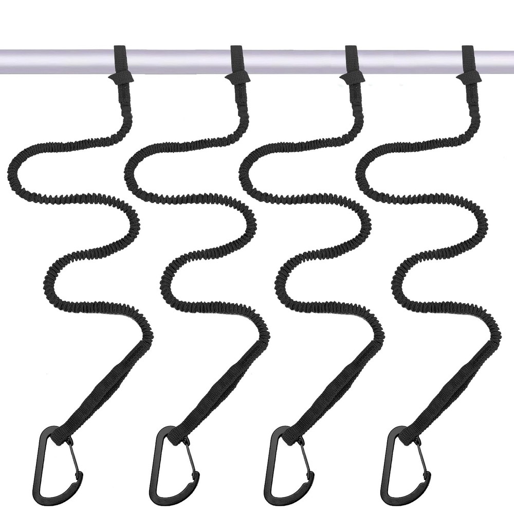 MOOCY Kayak Paddle Leash, 3-7 ft Stretchable Strap Lanyard for 4 Pack, Black