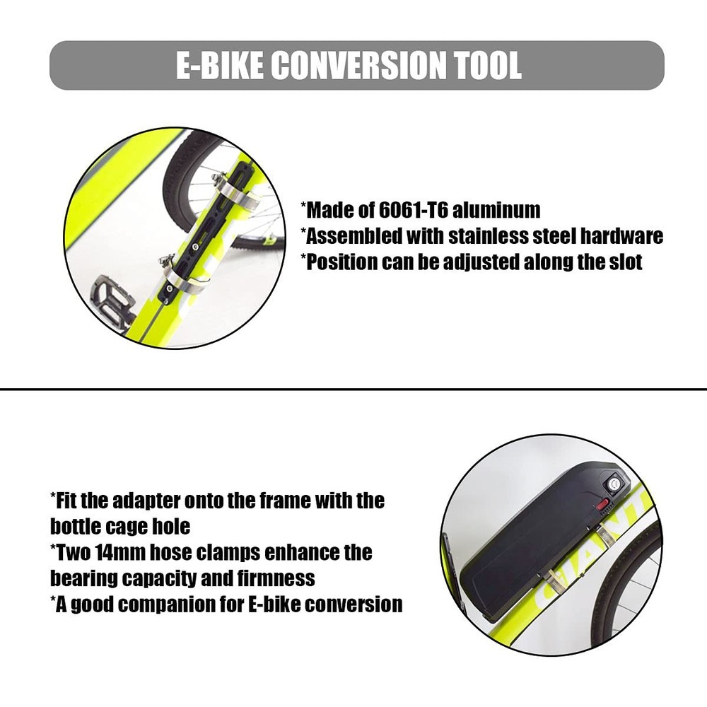 Ebike Conversion Kit for Battery Adapter Frame Mount, Aluminum Black