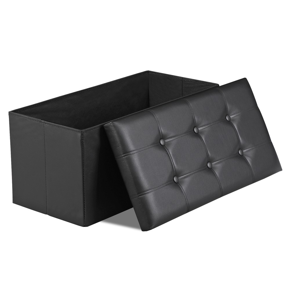 30" Folding Storage Ottoman Storage Bench Foam Padded Seat Support 350lbs Black