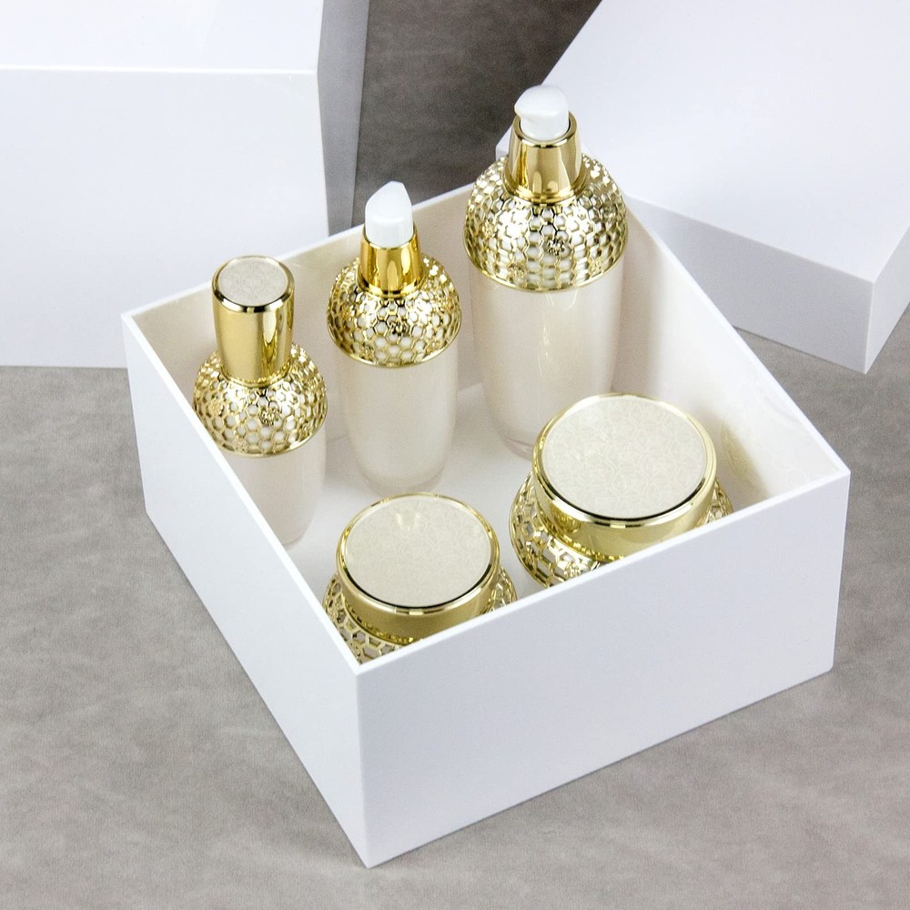 White Acrylic Cube Cupcake Dessert Display Stands, 5 Sides Nesting Risers Box...
