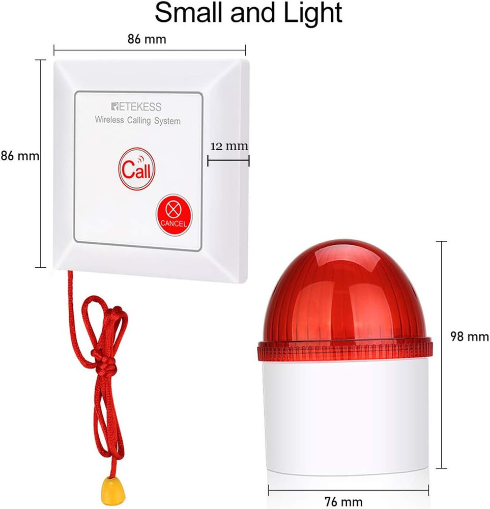 TH103 Caregiver Pager System,Wireless Strobe Siren,3-Level Volume Control,Pull R