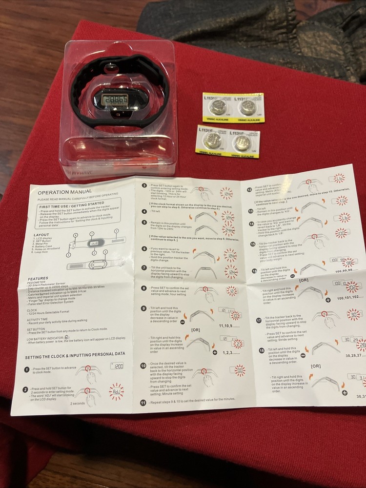 Pedometer Wristband. Clock.