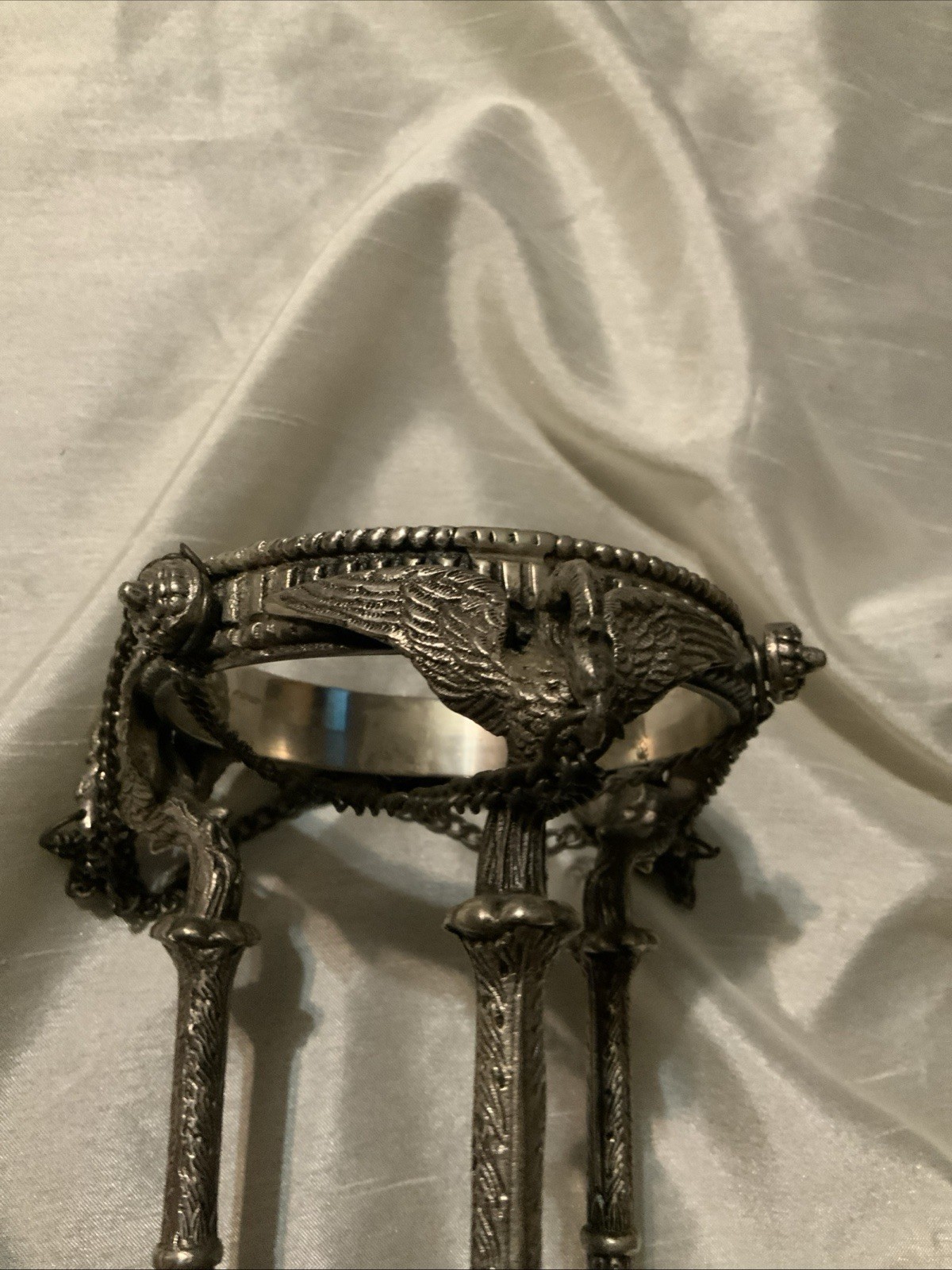 Ornate Swan Centerpieces Silver Candle Holder Stand Bird Vulture 10 x 4"Vase Orb