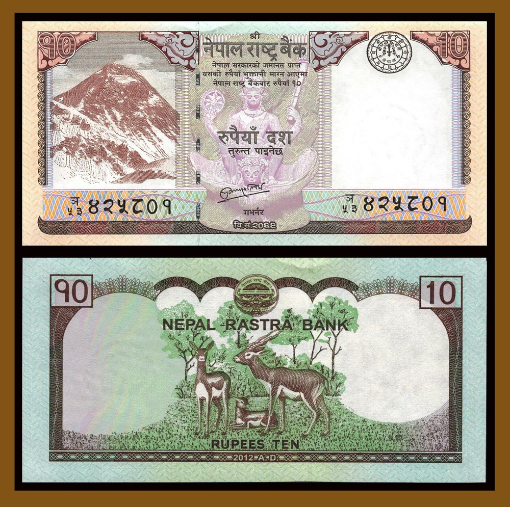 Nepal 10 Rupees, 2012 P-70 Mount Everest Deer Unc