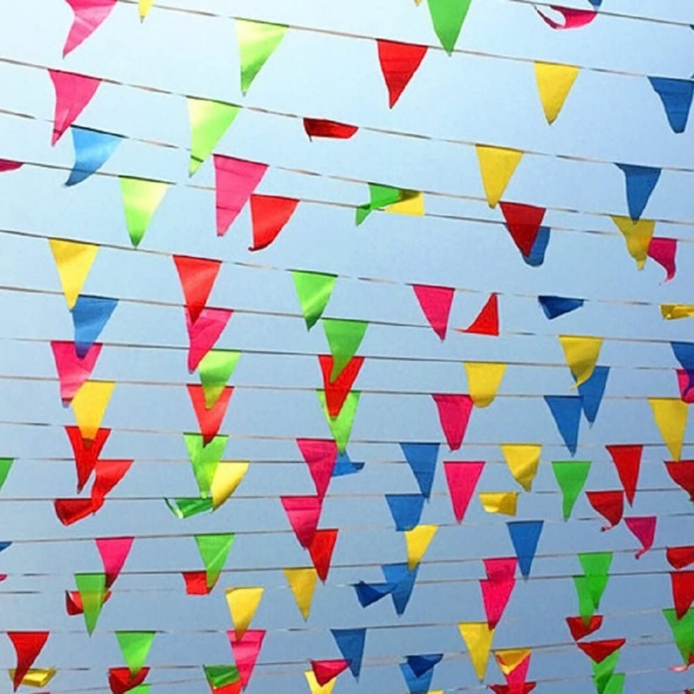 100M Multicolour Bunting Triangle Flags Party Rainbow Outdoor Decor UK
