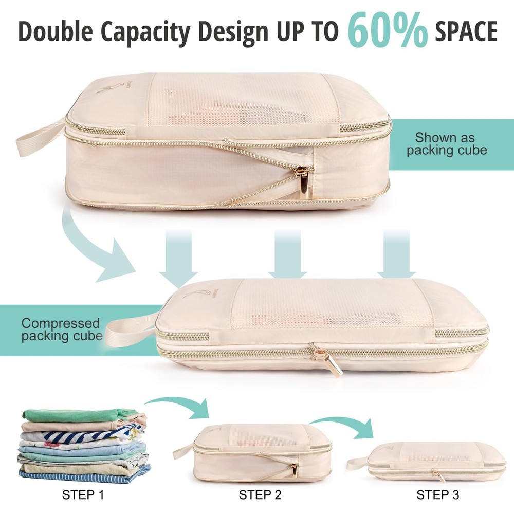 Expandable Compression Packing Cubes for Suitcases,6 Set Lightweight Compress...
