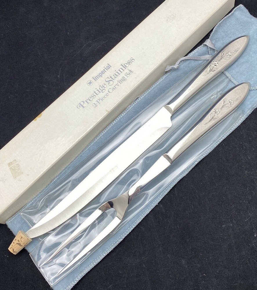 2 pc Prestige Stainless by Imperial Silver Dawn SHARP Carving Set w Storage