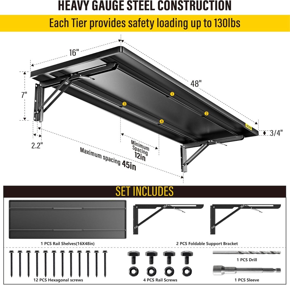 1.3x4ft Adjustable Folding Storage Rack Shelf for Garage Organization