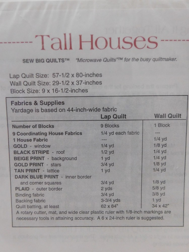 Tall Houses Quilt Pattern by thimbleberries