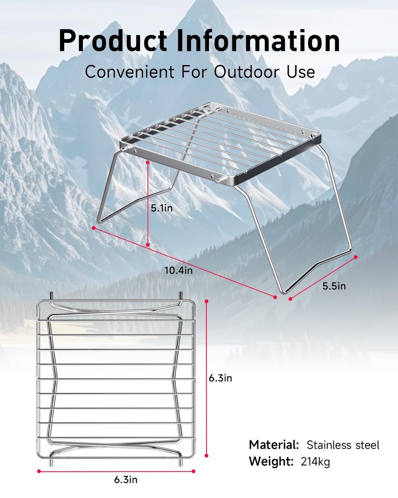 2 PCS Backpacking Fire Grill 6.3 Inch Portable Folding Campfire Gate Stainless