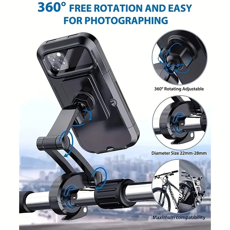 Waterproof Motorcycle Phone Holder - 360° Rotating & Shockproof