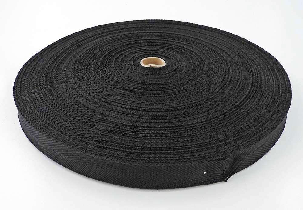 1" BLACK HERRINGBONE PP webbing 100 yard roll for binding, edging, trim, web