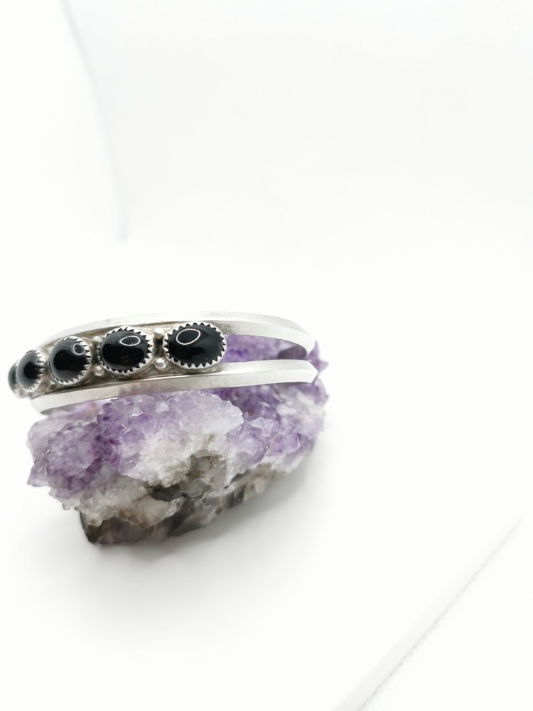 Art Nouveau Bangle 925 Silver with Onyx Gemstone Handmade