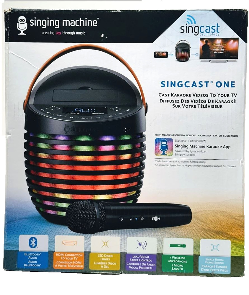 Singing Machine SingCast One Casting Bluetooth Karaoke System Wireless Mic.