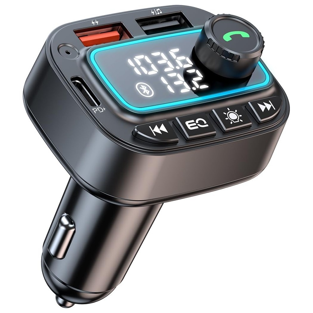 Bluetooth 5.3 Car Adapter FM Transmitter, 42W (PD30W & 12W) USB Small, Black