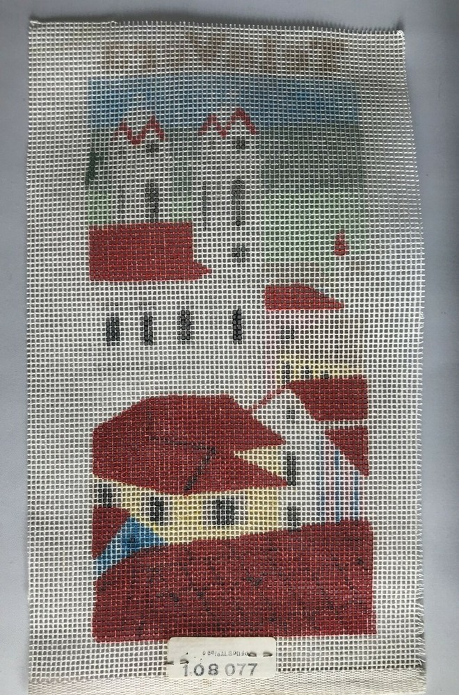TelaVera Painted Needlepoint Canvas Building Rooftops Village
