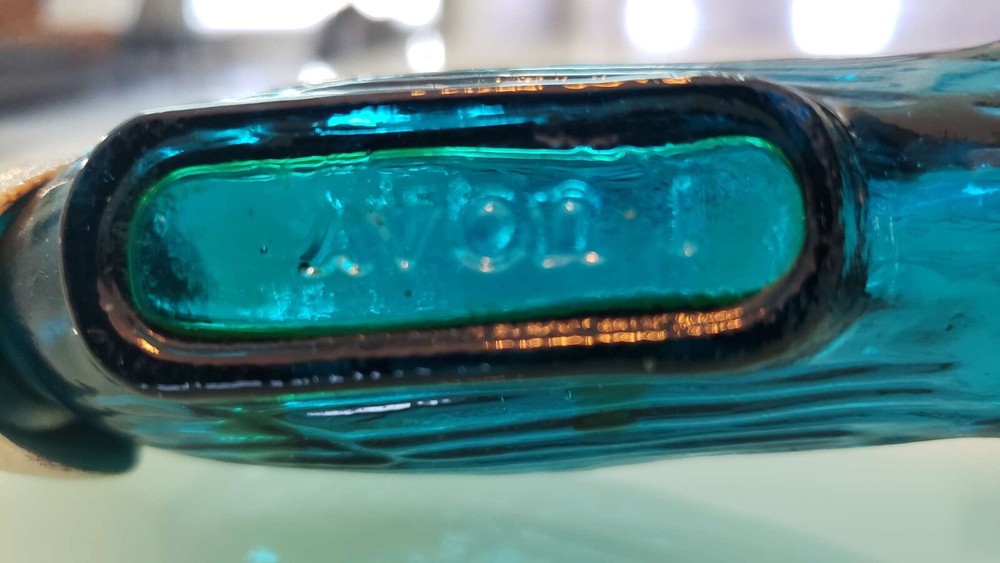 Vintage AVON Patchwork Cologne Peacock Green Tail Perfume Bottle Empty